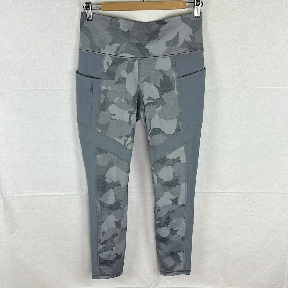 Athleta All In 7/8‎ Camo Tight Women Small Gray Yoga Leggings Pocket Wicking
